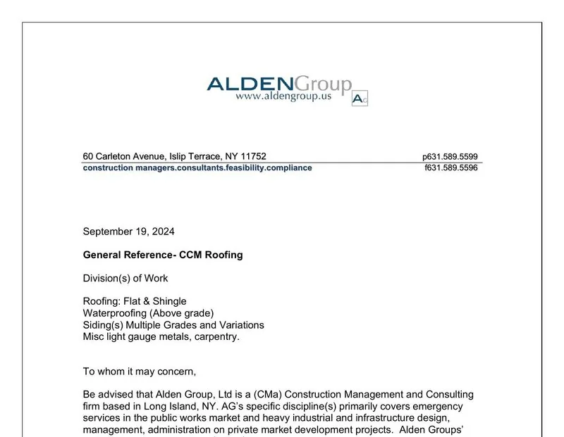 Alden Group reference letter preview