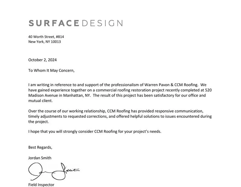 AJLP Surface Design Group reference letter preview